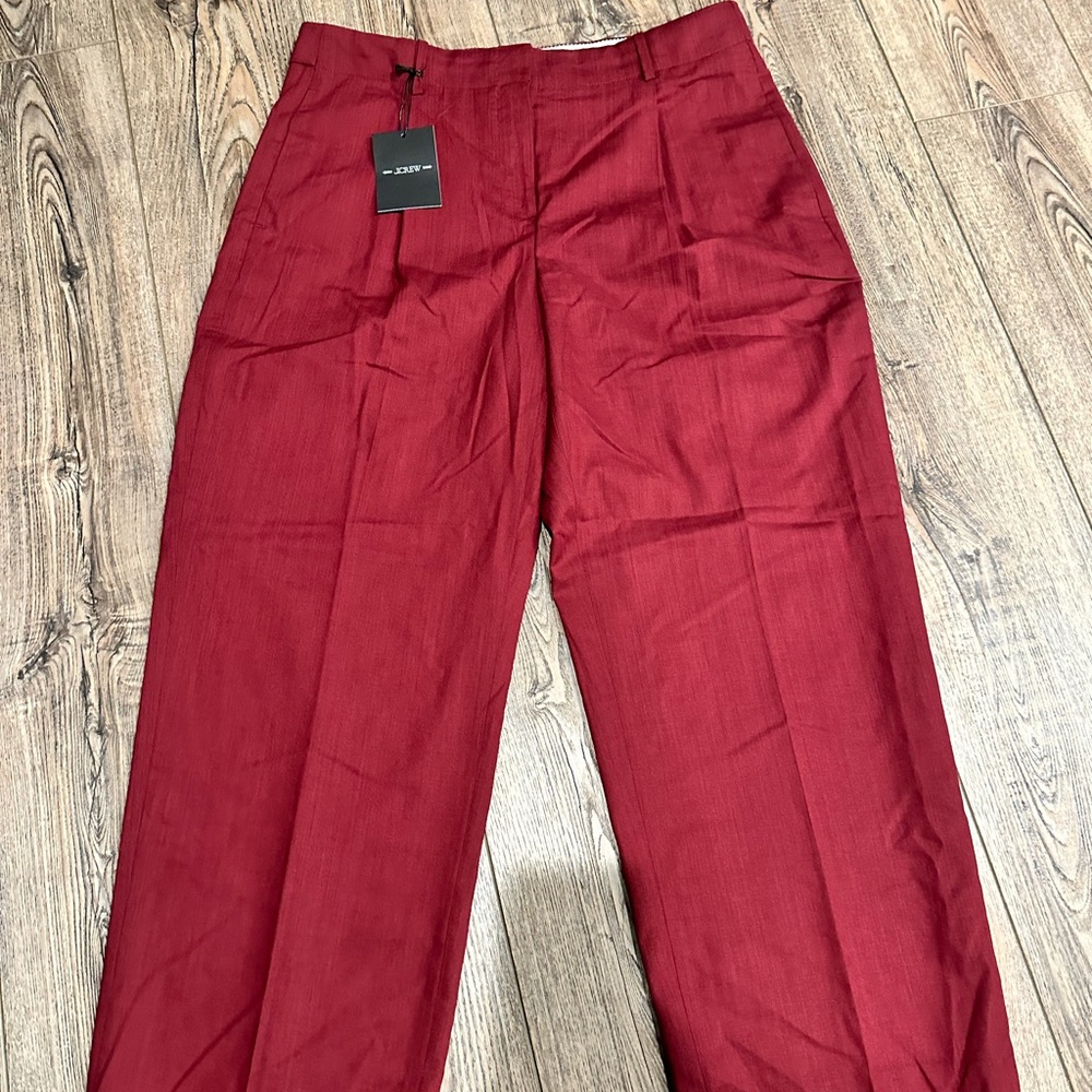 J. Crew Pleated tapered pant in Italian gauzy wool blend Size 12 Burgundy
